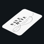 Imán Minimalista blanco negro salva la fecha<br><div class="desc">Moderno,  moderno y elegante,  este diseño simplista en blanco y negro con su delgado desplazamiento hace la invitación perfecta para Guardar la Fecha para su próximo boda. Fácilmente personalizar con importantes detalles de elección.</div>