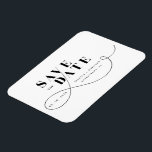 Imán Minimalista blanco negro salva la fecha<br><div class="desc">Moderno,  moderno y elegante,  este diseño simplista en blanco y negro con su delgado desplazamiento hace la invitación perfecta para Guardar la Fecha para su próximo boda. Fácilmente personalizar con importantes detalles de elección.</div>