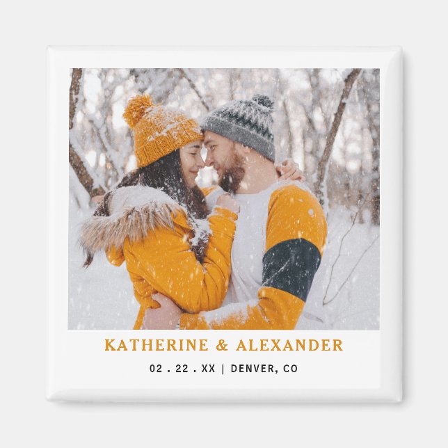 Imán Minimalista Elegante Foto Moderna Guardar La Fecha (Frente)