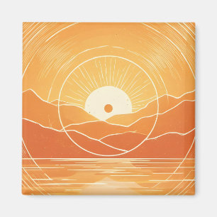 Imán Minimalista Montaña Océano Atardecer Retro Zen