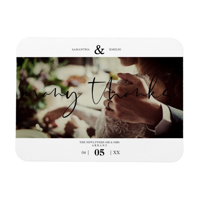 Imán Minimalista Muchas gracias Personalizado foto Boda (Horizontal)