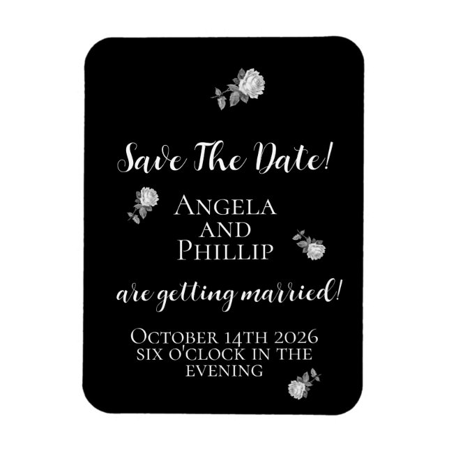 Imán Minimalista negro y blanco Save the Date (Vertical)