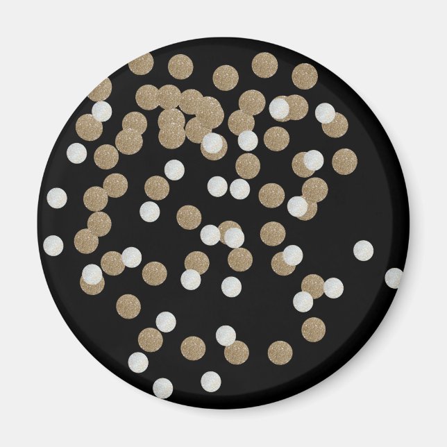 Imán minimalista purpurina negro champán oro confetti (Frente)