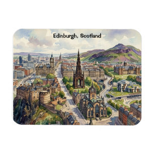 Imán Mínimo Edimburgo Escocia Vista Ciudad Acuarela