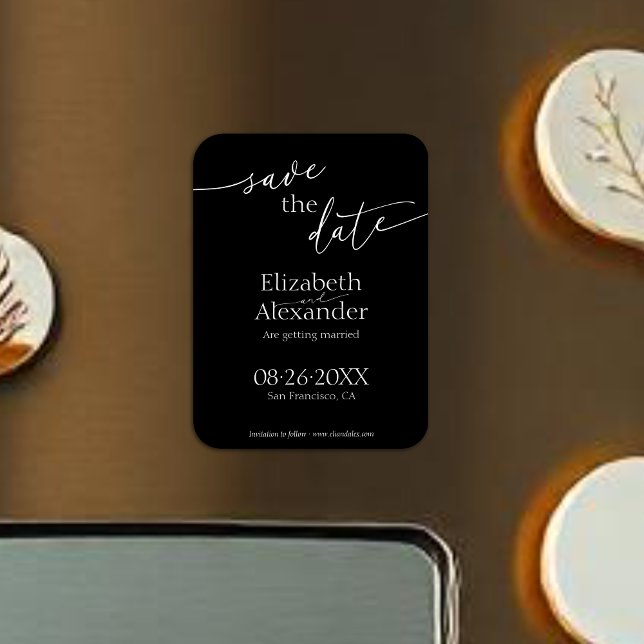 Imán Mínimo Fancy Black & White Script Save the Date (Subido por el creador)