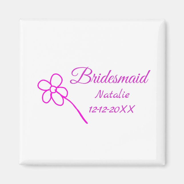 Imán Mínimo simple dama de honor rosa agregar nombre añ (Frente)