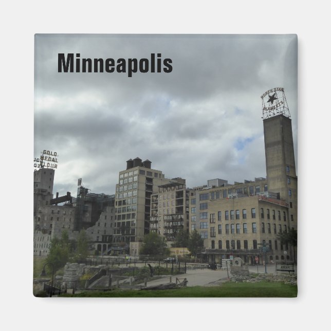 Imán Minneapolis Mill Ruins Park Skyline Photo Magnet (Frente)