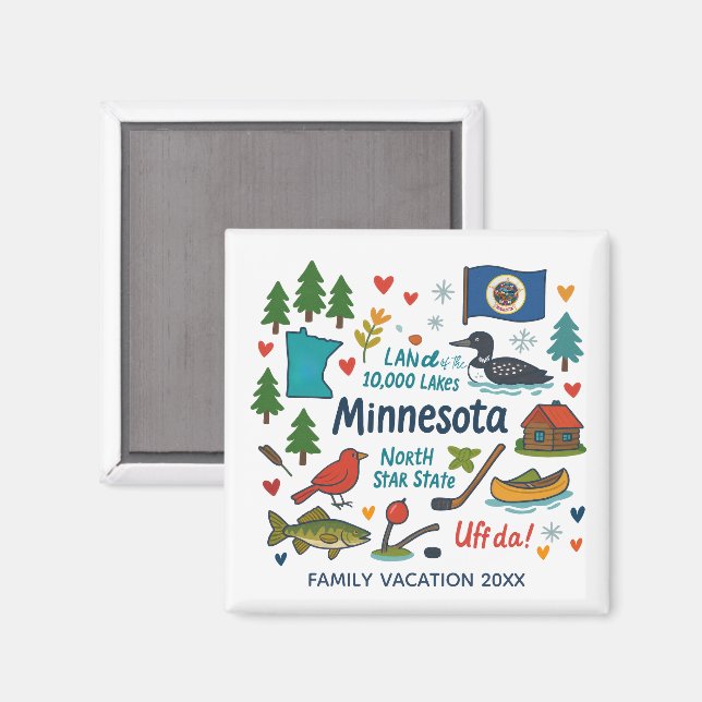 Imán Minnesota Family Trip Keepsake Personalized (Anverso/Reverso)