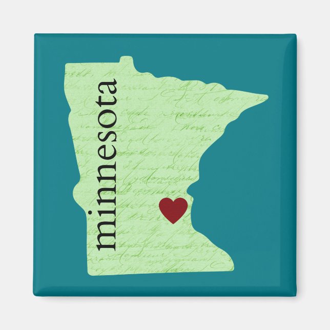 Imán Minnesota - Verde, Verde azulada, corazón, hogar (Frente)