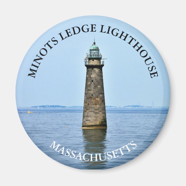 Imán Minots Ledge Lighthouse Massachusetts Round Magnet (Frente)