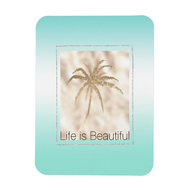 Imán Mint Aqua Ombre Ombre De Árbol Tropical De Oro (Vertical)