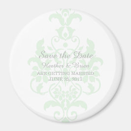 Imán Mint Green Subtle Damask Save the Date Magnet