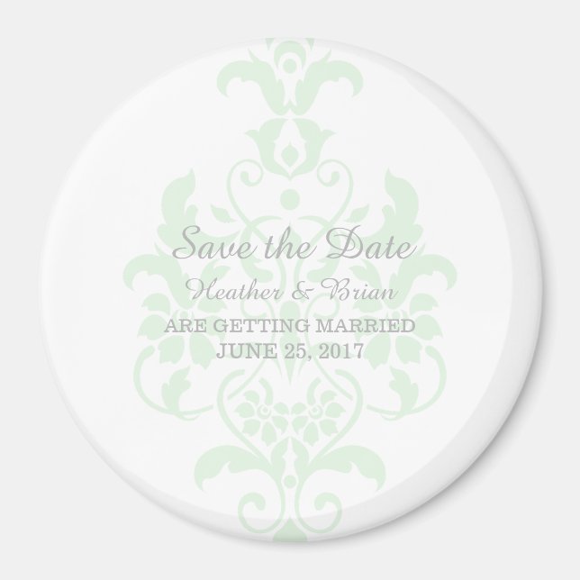 Imán Mint Green Subtle Damask Save the Date Magnet (Frente)