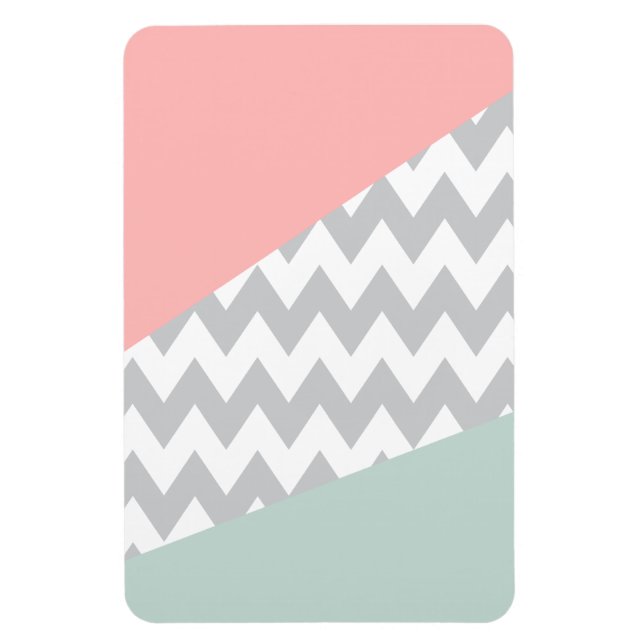 Imán Mint y coral de Chevron gris (Vertical)