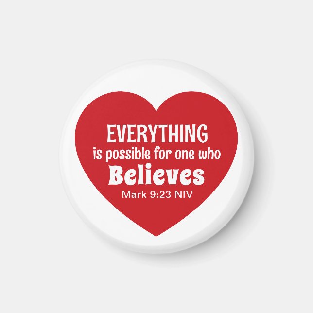 Imán Miracle Bible Verse Red Heart Encouraging Believe (Frente)