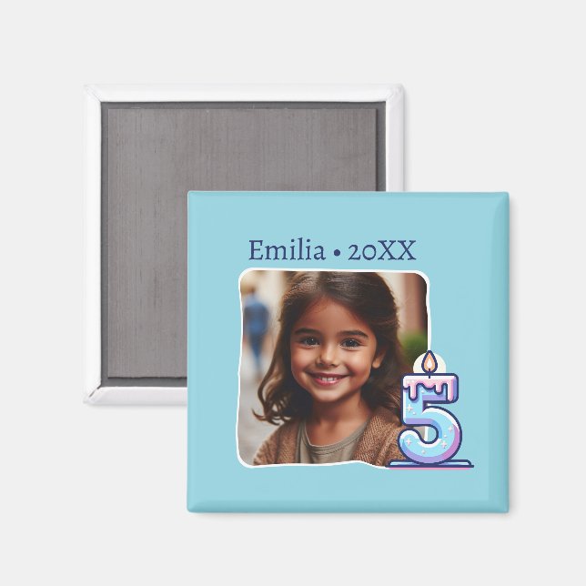 Imán Mis cinco años de cumpleaños con foto (Anverso/Reverso)