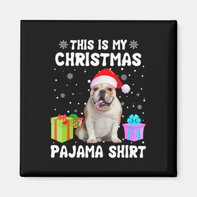 Imán Mis Navidades Perro Bulldog Inglés Perro Pajama Pu (Frente)