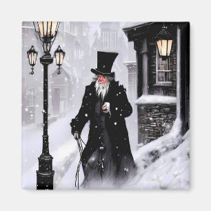 Imán Miserly Ebenezer Scrooge Snowy Victorian Street