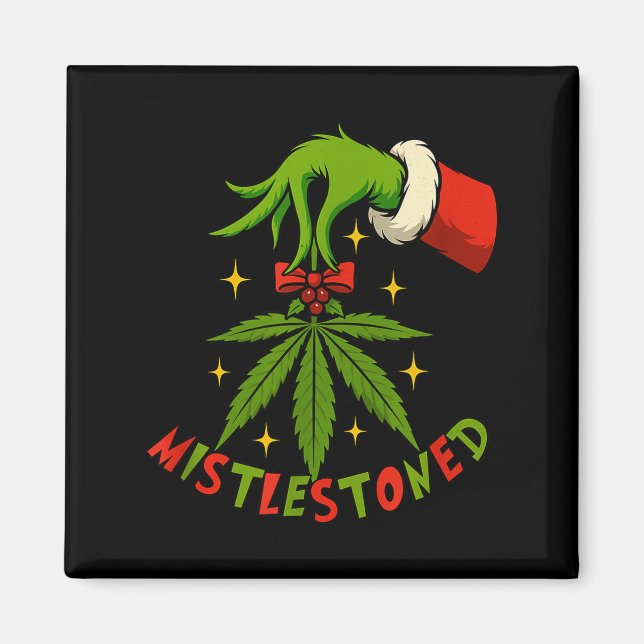 Imán Mistlestoned Weed Leaf Funny Stoner Christmas  (Frente)