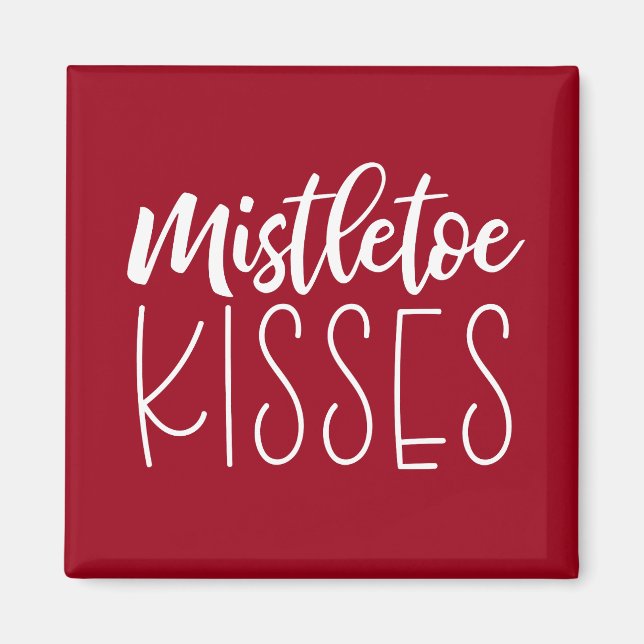 Imán Mistletoe besa tipografía Navidades rojos (Frente)
