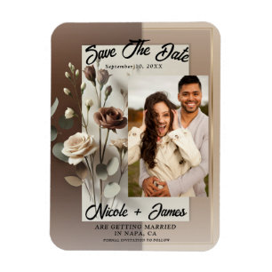 Imán Mocha Café Au Lait Brown Floral Neutral Save Date