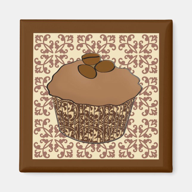 Imán Mocha / Coffee Frosted Cupcake, Lace Background  (Frente)