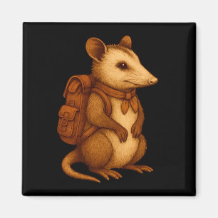 Imán Mochilero de opossum lindo acampando excursionista