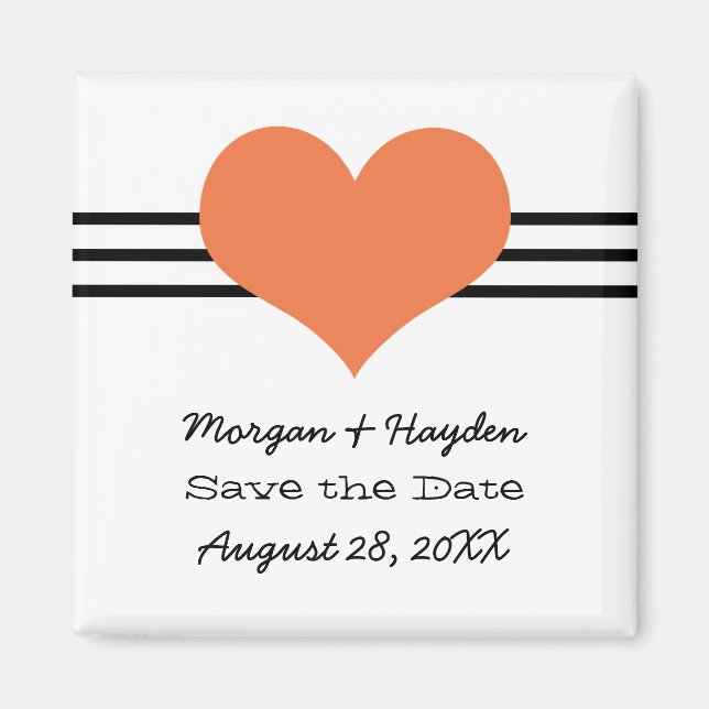 Imán Mod Heart Save the Date Magnet, Naranja (Frente)