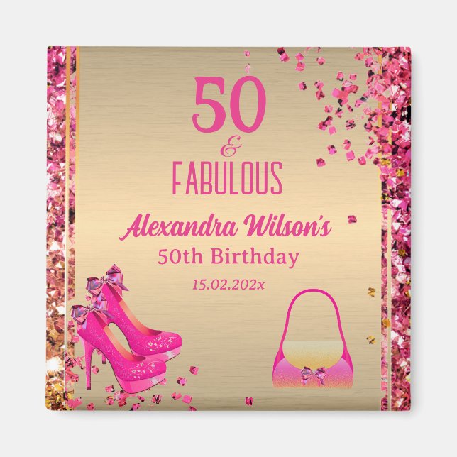 Imán Moda 50 y fabulosos tacones altos Purpurinoso rosa (Frente)