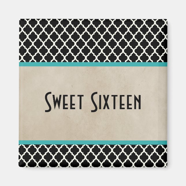 Imán Moda Aqua Quatrefoil Sweet 16 Magnet (Frente)