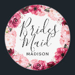 Imán Moda Burgundy y Bridesmaid de la guirnalda floral<br><div class="desc">Moda Borgoña Verde y Rubor Color de agua rosa Floral Boda de flores Monograma verano o primavera Flores con color de agua verde, fuentes modernas y escritura, y elegante diseño floral. Boda de moda y Moda imán de la dama de honor. ~ Revisa mi tienda para ver toda la suite...</div>