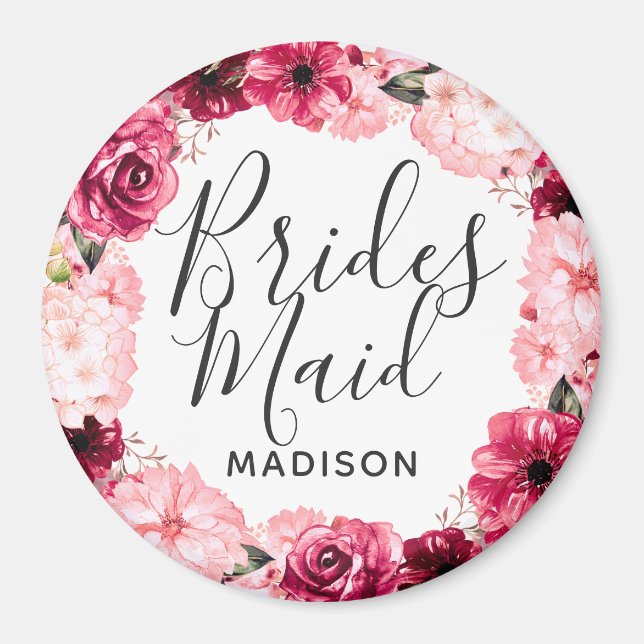 Imán Moda Burgundy y Bridesmaid de la guirnalda floral  (Frente)