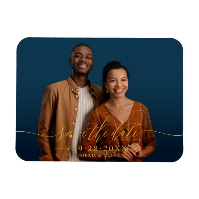 Imán Moda Caligrafía Boda Guardar la foto de fecha (Horizontal)