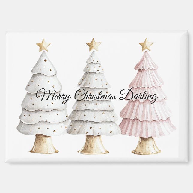 Imán Moda Casa Blanca Mint Árboles de Navidad rosados (Anverso)