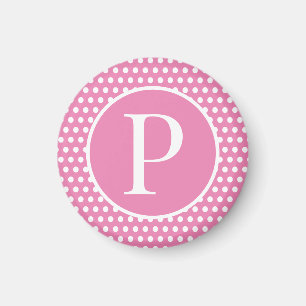 Imán Moda corta Polka rosa Dots letra inicial