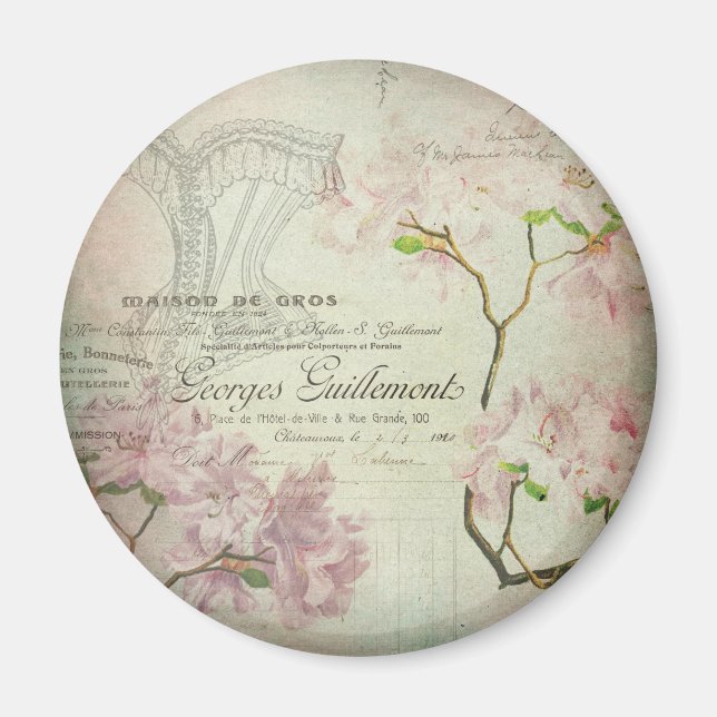 Imán Moda de época Corset de flores de Shabby escritura (Frente)