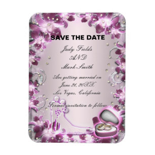 Imán Moda De Flor Púrpura Moderna Salve La Fecha Magnet