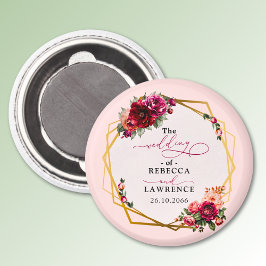 Imán Moda floral rosa rosado y boda de oro falso