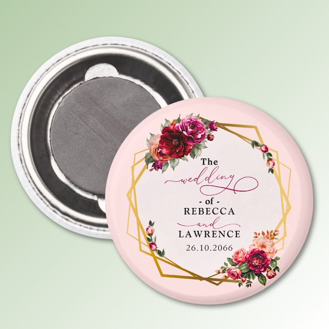 Imán Moda floral rosa rosado y boda de oro falso (Subido por el creador)