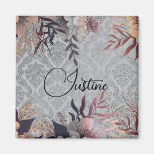 Imán Moda Floral Silver Damask Personalizado