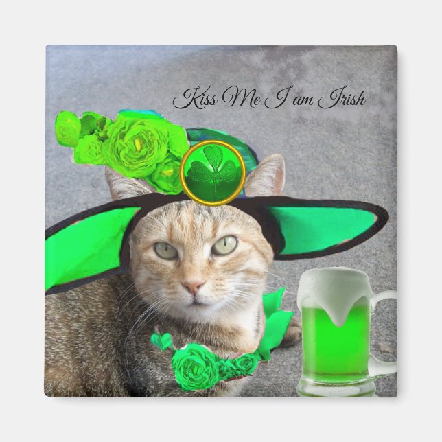 IMÁN MODA GATO DEL DÍA DE SAN PATRICK, ROSAS VERDES, CE (Frente)