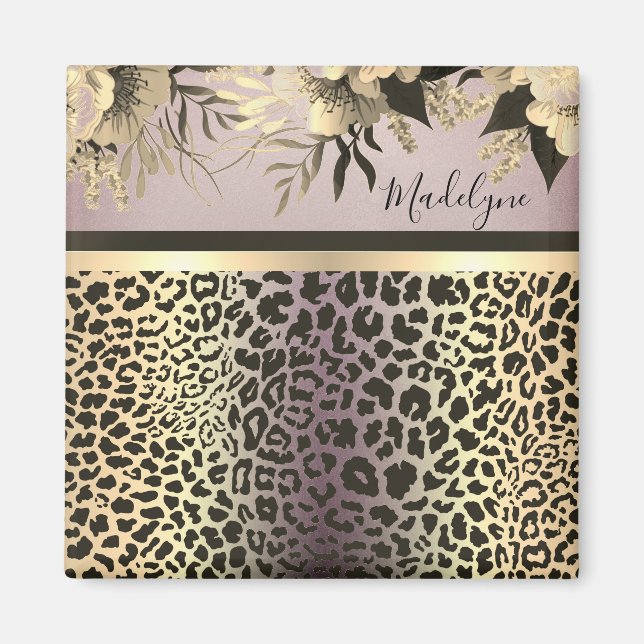 Imán Moda Lavender Gold Leopard Safari Floral (Frente)