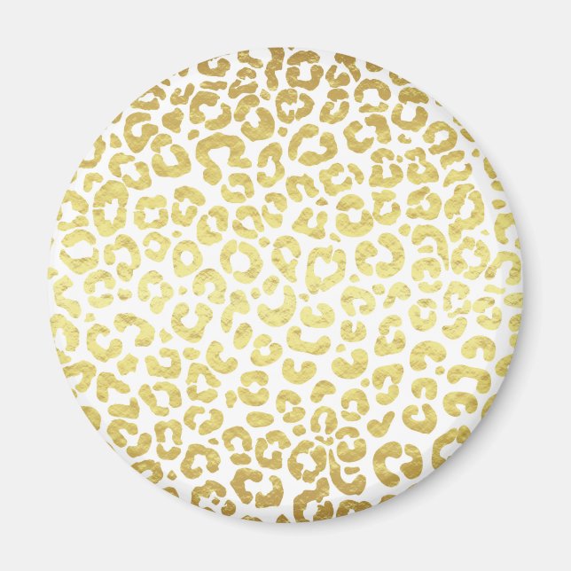 Imán Moda Leopardo Blanco Oro Moderno Jaguar Cheetah (Frente)