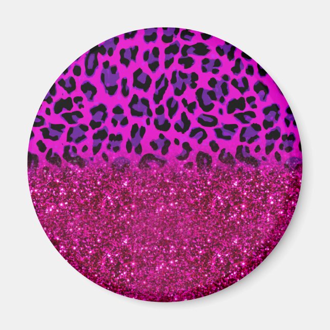 Imán Moda moderna rosa morado Purpurina leopardo (Frente)