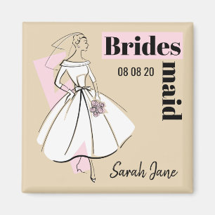 Imán Moda Novia Novia Neutral Bridesmaid Fecha Nombre c