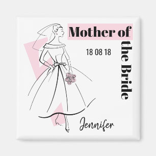 Imán Moda Novia Rosa Madre Novia Fecha Nombre cuadrado