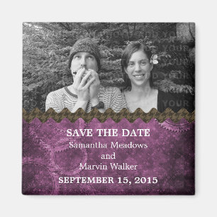 Imán Moda púrpura foto de Steampunk Save the Date Magne