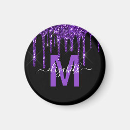 Imán Moda Purpurina de goteo morado Pincel Monograma Me