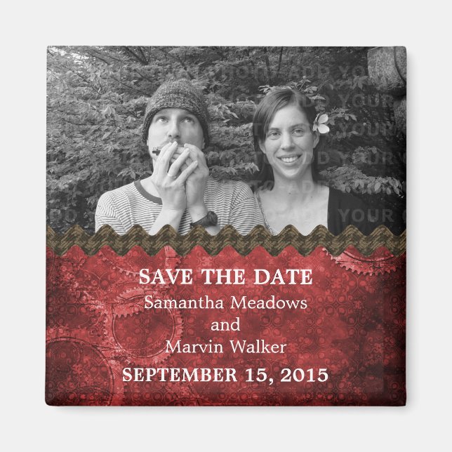 Imán Moda Roja Foto de Steampunk Save the Date Magnet (Frente)