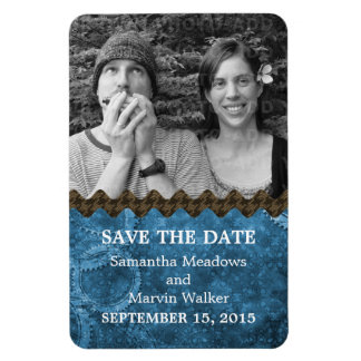 Imán Moda Steampunk Photo Save the Date Magnet, azul